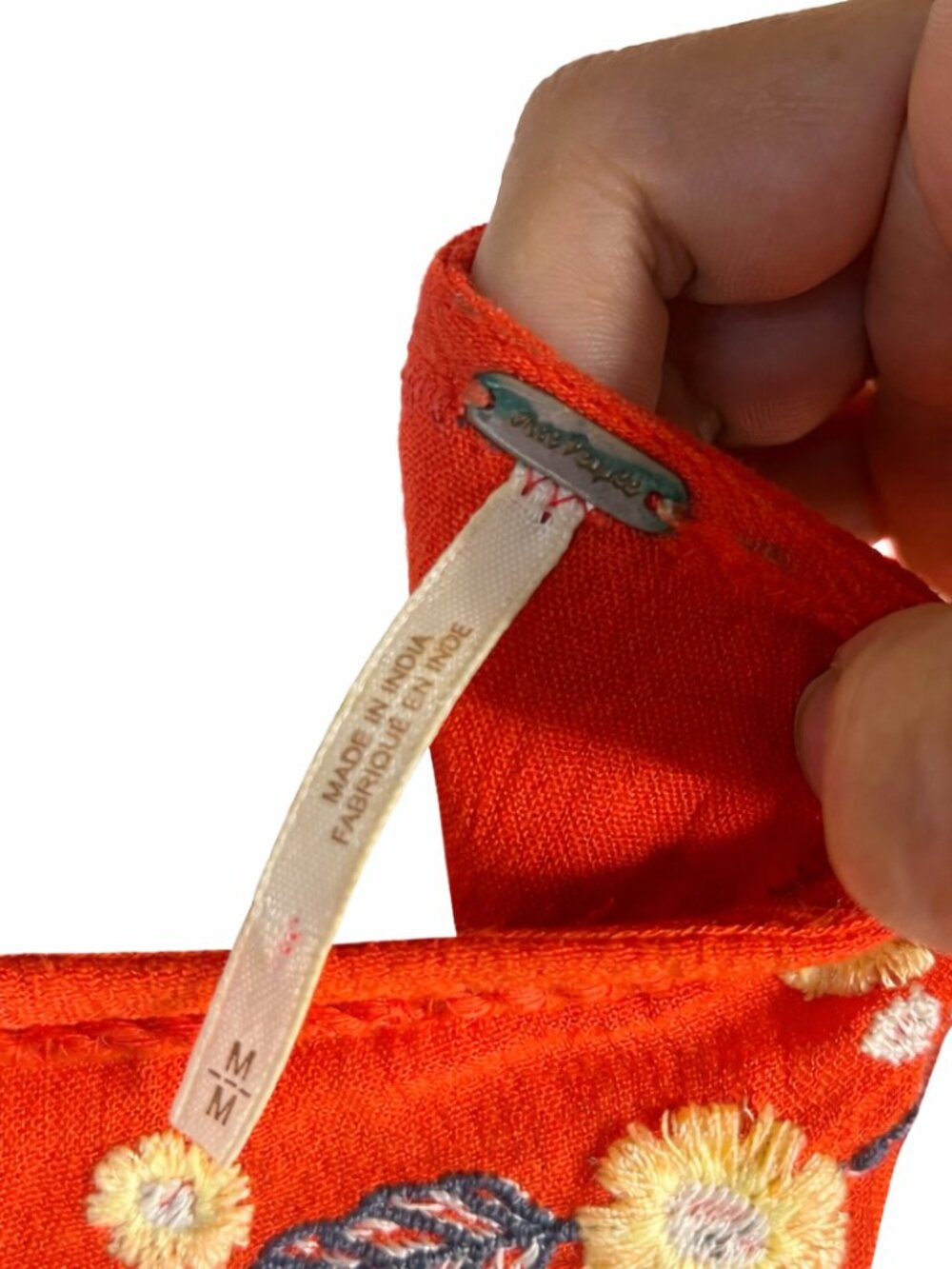 Free People Spell On You Embroidered Babydoll Dress Medium Orange Red Boho - Picture 7 of 7